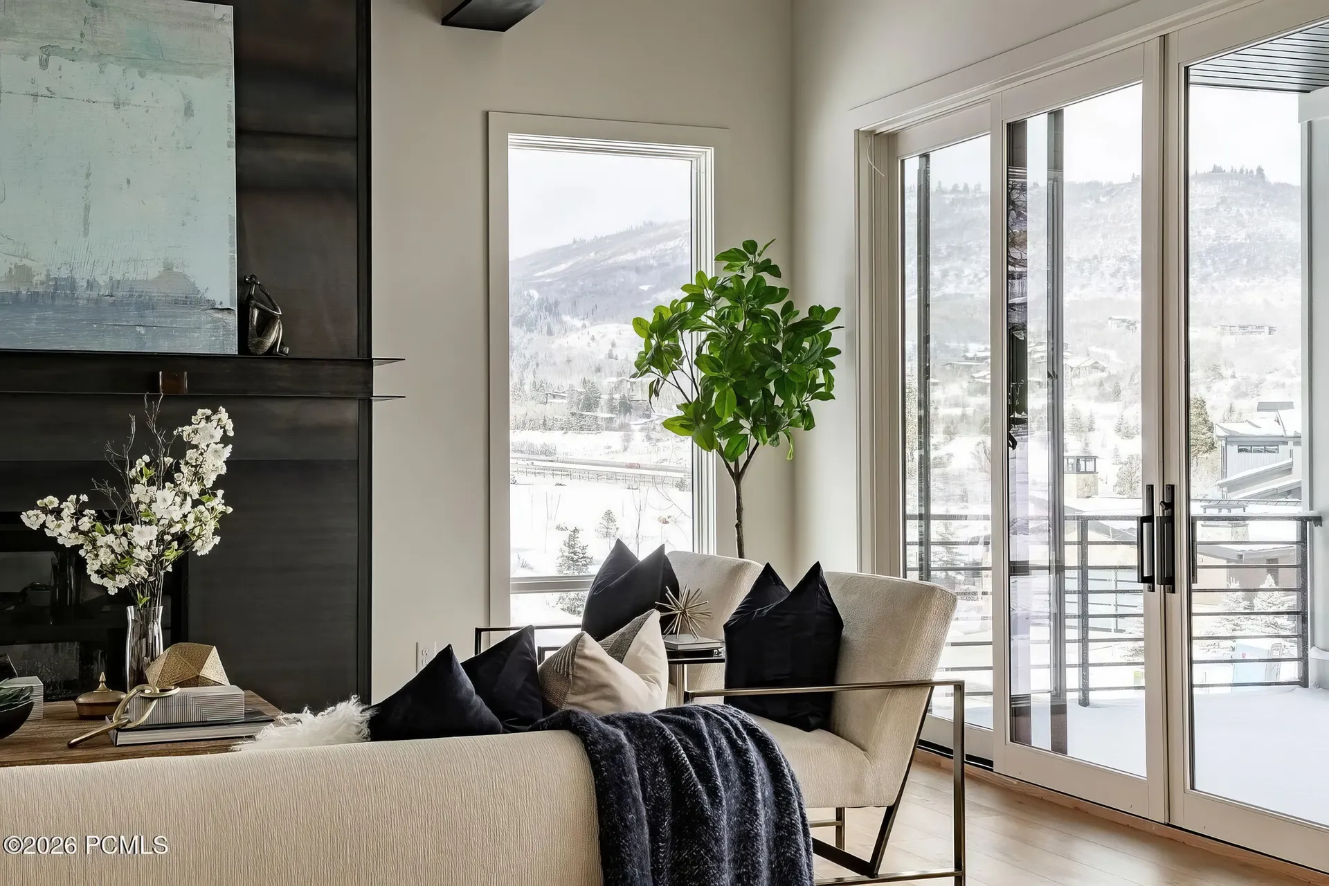 Midway window seat framing mountain light