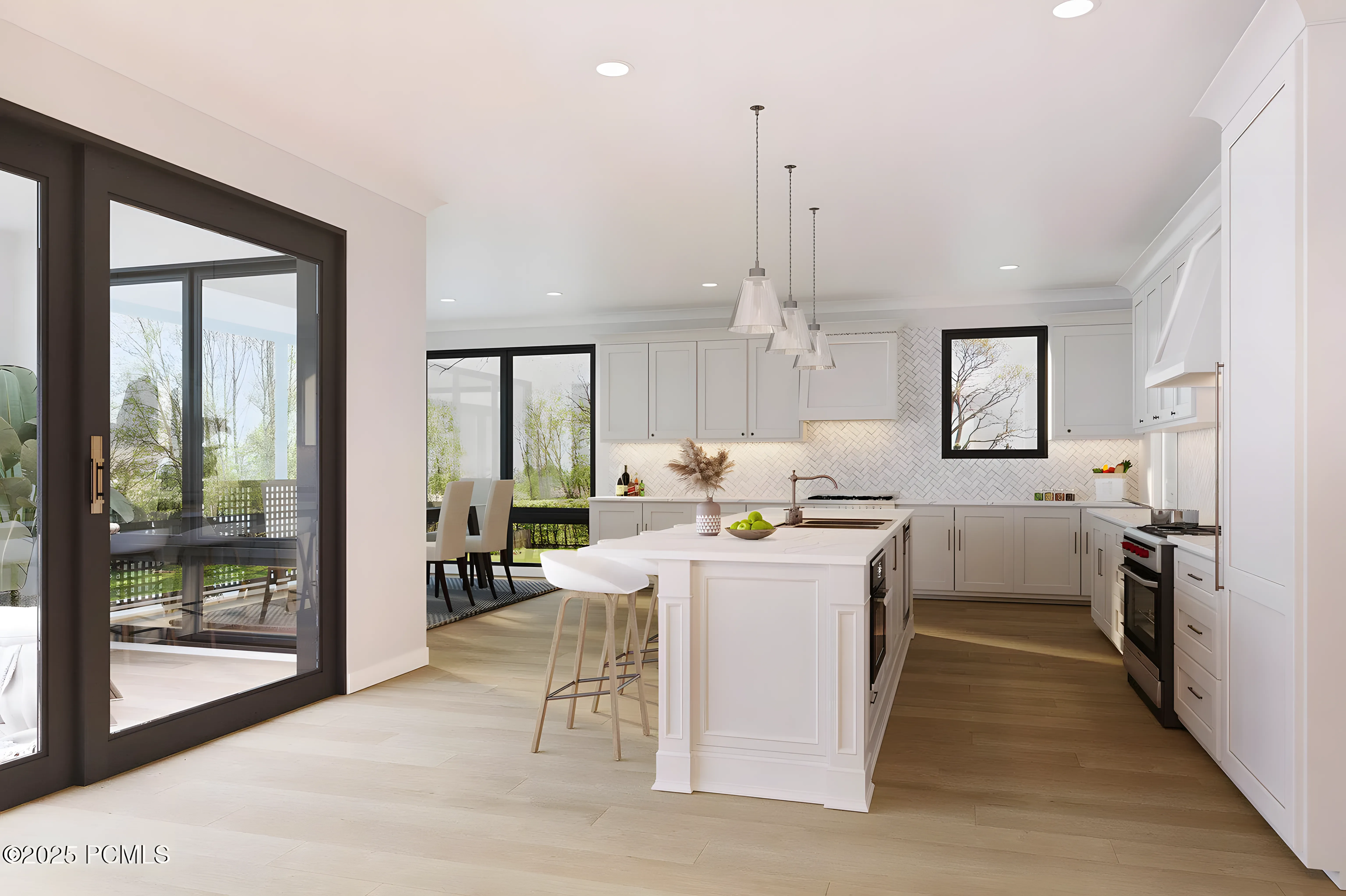 Park City Hideaway chef's kitchen with white cabinetry and island